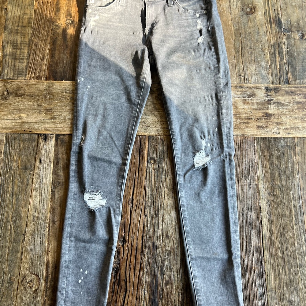 AG Adriano Goldschmied Charcoal Distressed Skinny Jeans-28